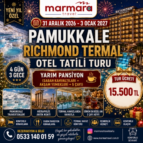 31 ARALIK 2026 - 3 OCAK 2027 PAMUKKALE RICHMOND TERMAL  OTEL TATİLİ TURU fotoğrafı